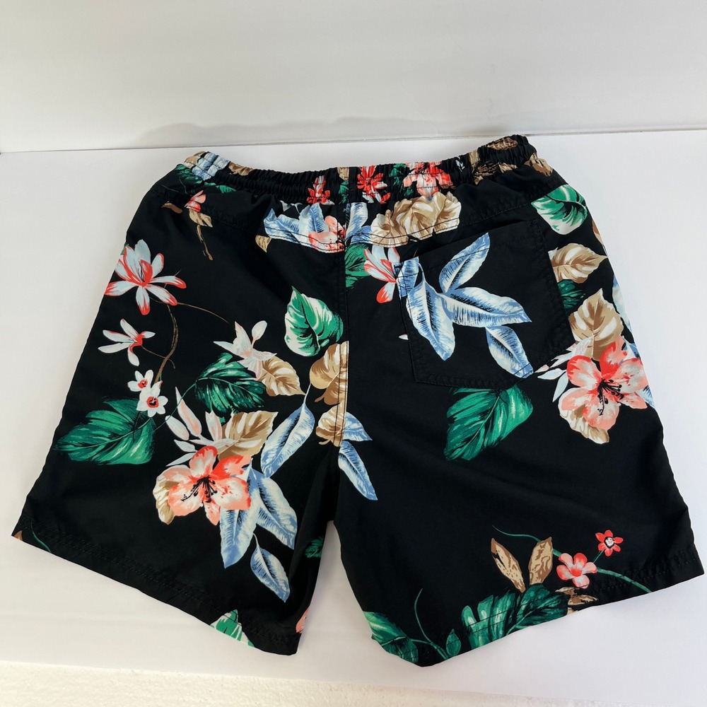 No Boundaries Men's Swim Trunks Small‎ Black Tropical Floral Drawstring Lined - Picture 2 of 7